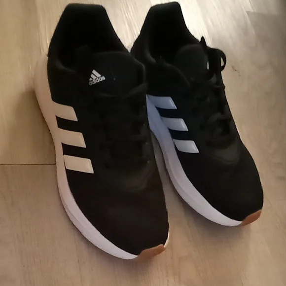 Adidas Ladies Black Athletic Shoes with White Stripes - Picture 4 of 4